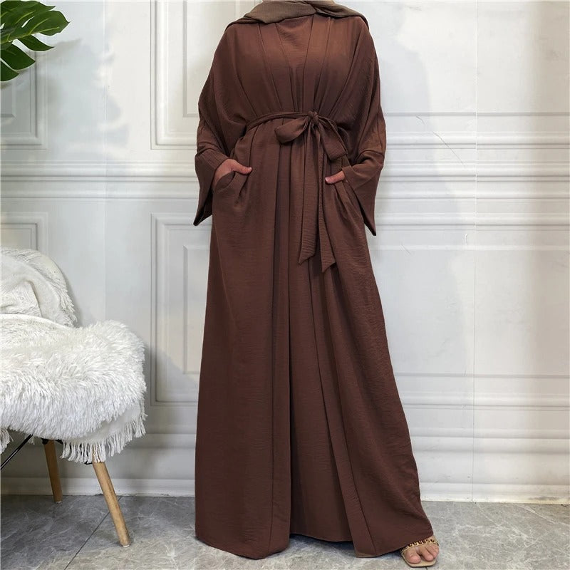 Two piece set Robe Solid Cardigan Abaya