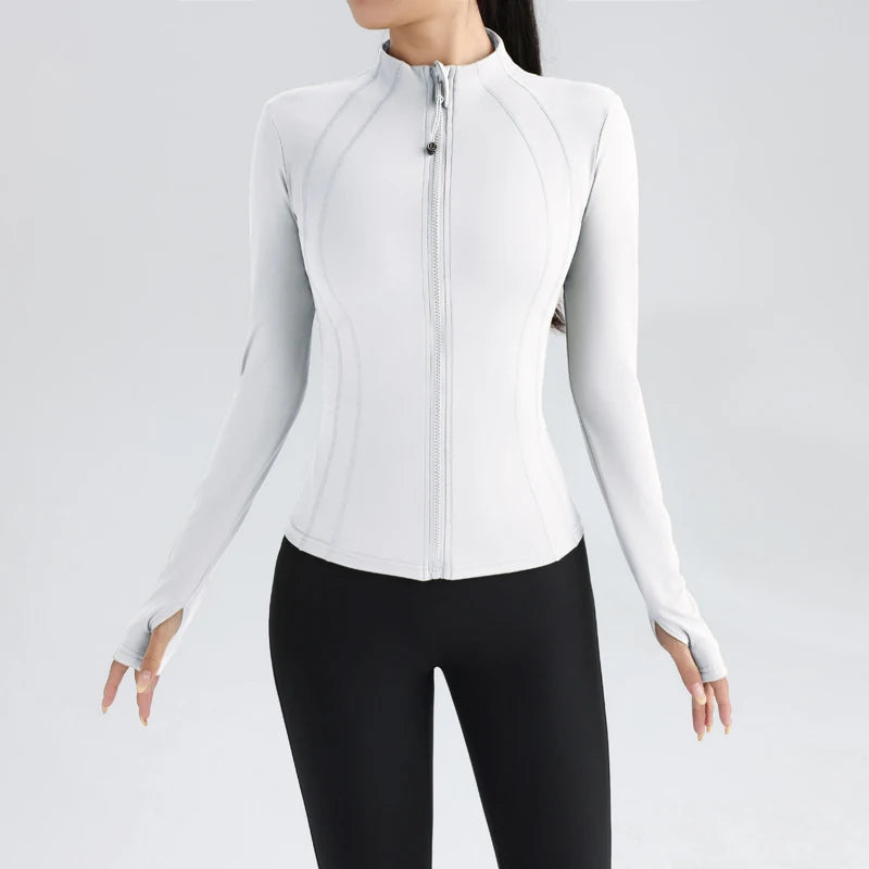 Full Zip Yoga Top With Thumbholes Fitness Running Jacket