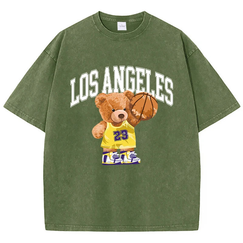 Cotton Washed T-Shirt Los Angeles 23 Basketball Teddy Bear