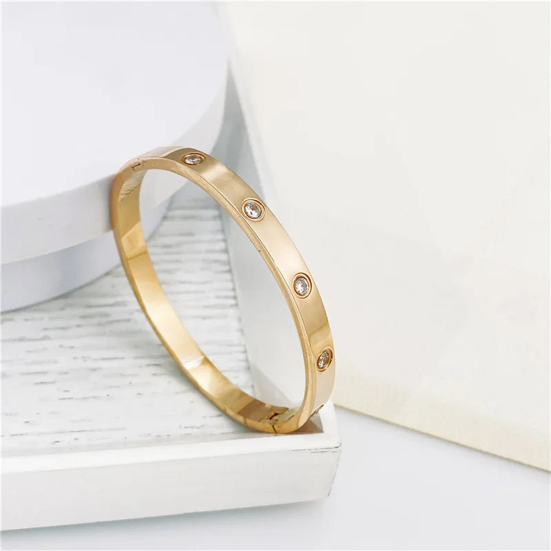 Gold Color Zircon And Cross Nut Nail Bracelet