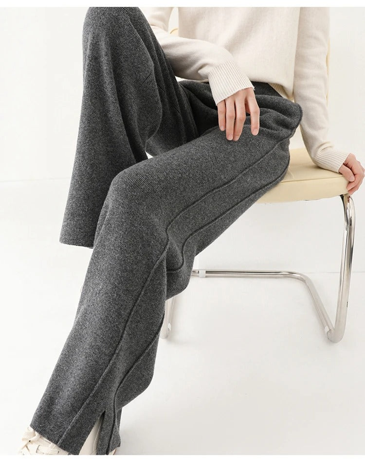 High waisted loose cashmere floor pants