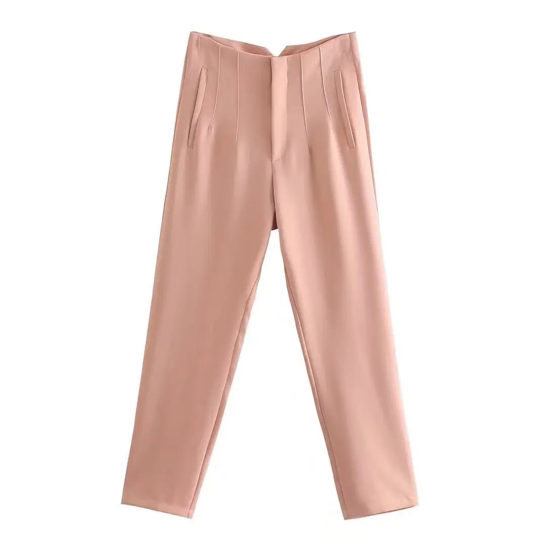 Straight Pants High Waist Front Zipper Trouser