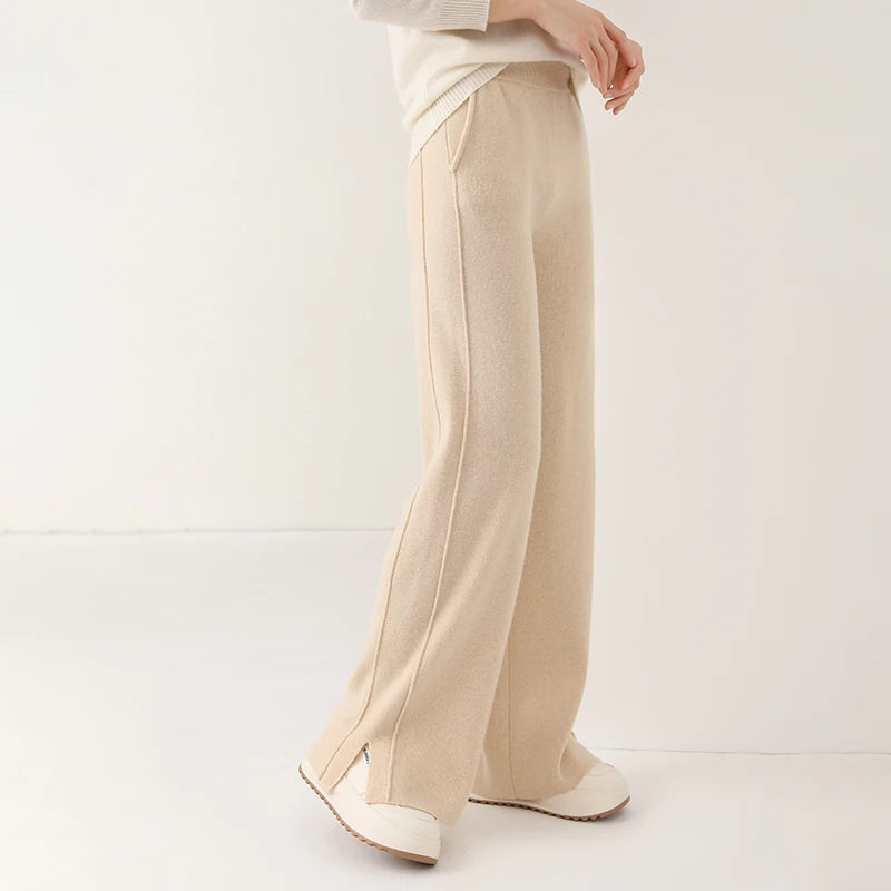 High waisted loose cashmere floor pants