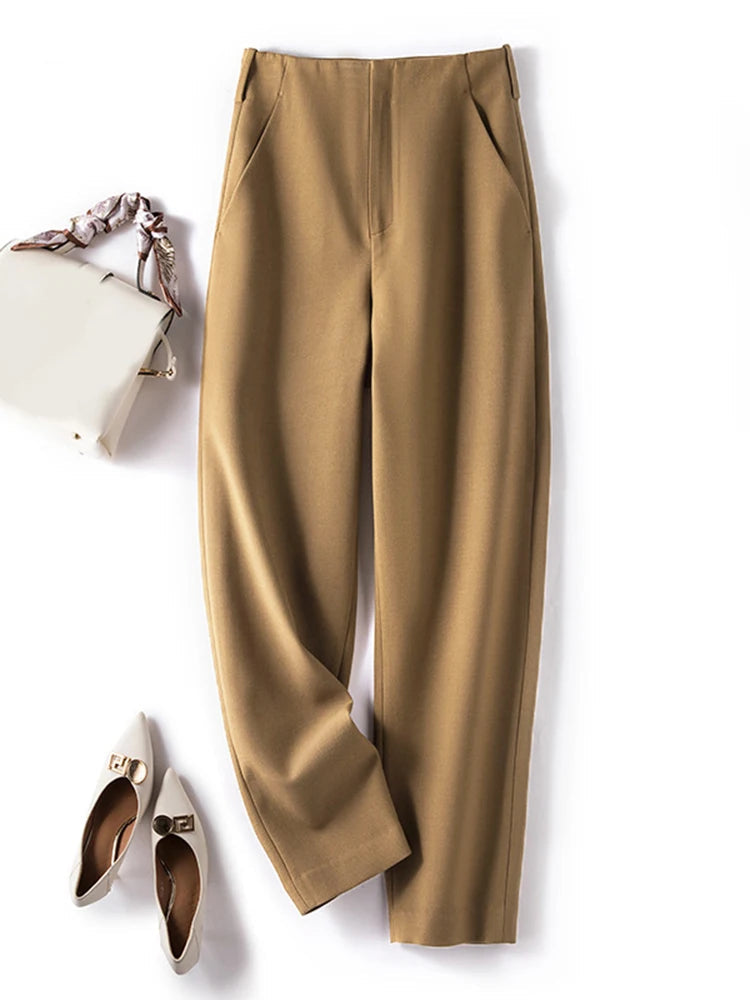 Elegant Solid Color Pockets Long Trouser Straight Pantalon