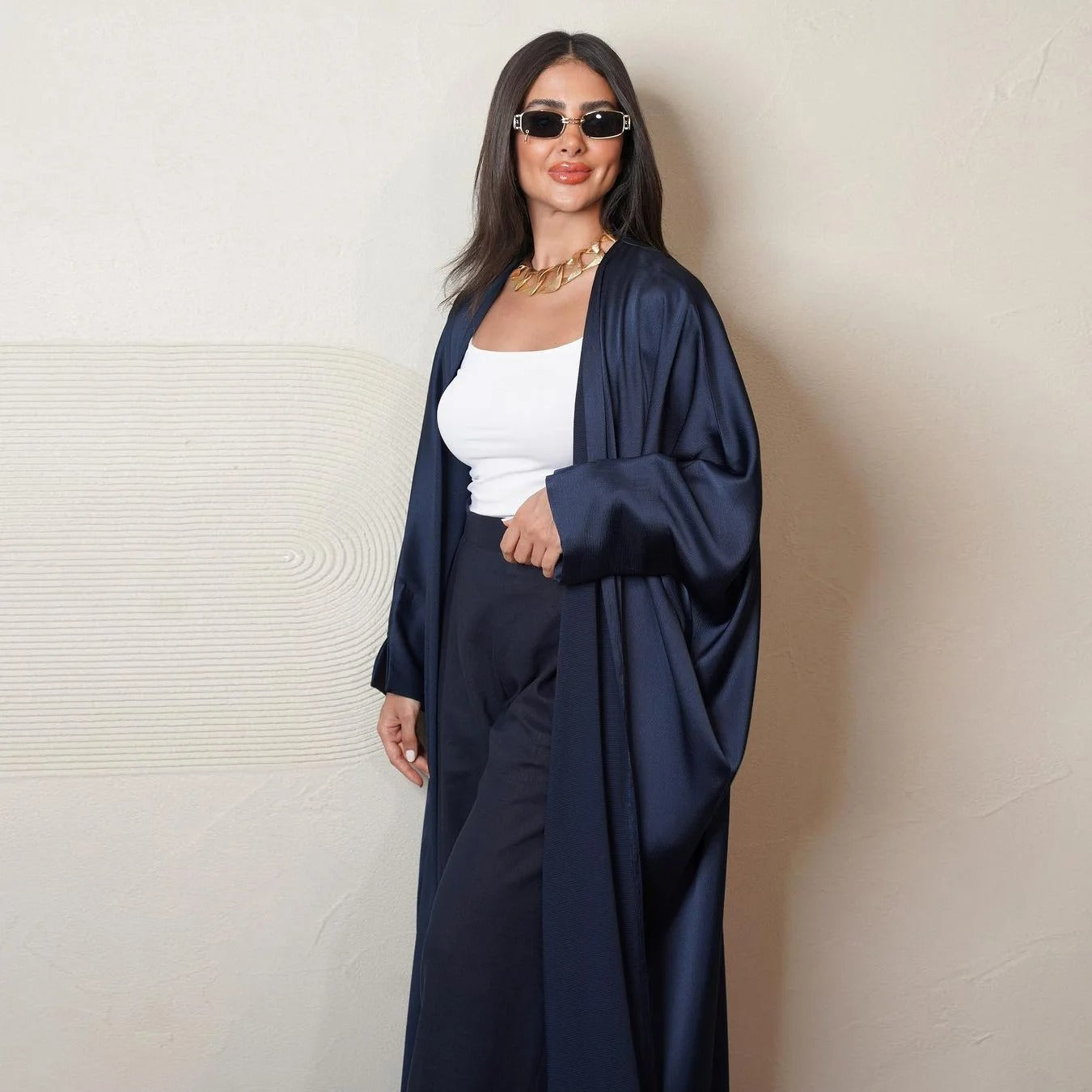 Casual Open Abaya Silk Satin Corban Split Sleeve Cardigan