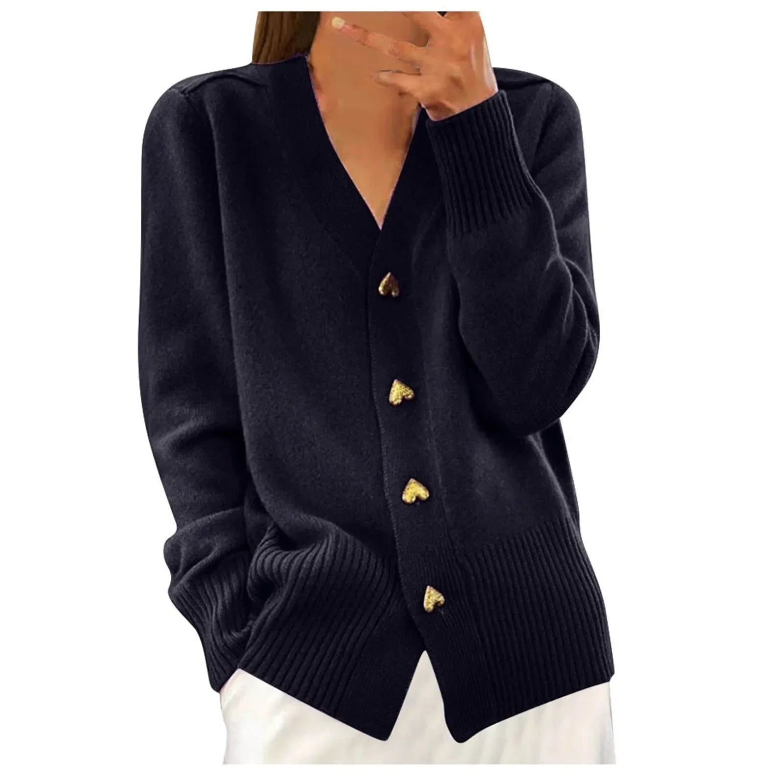 Adele-Elegant Heart Button Cardigan