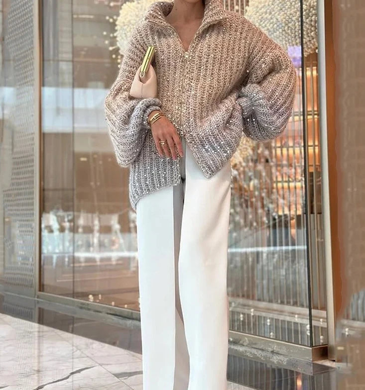 BYFI™ | THE ELEGANT, GLITTERING SILK CARDIGAN SWEATER