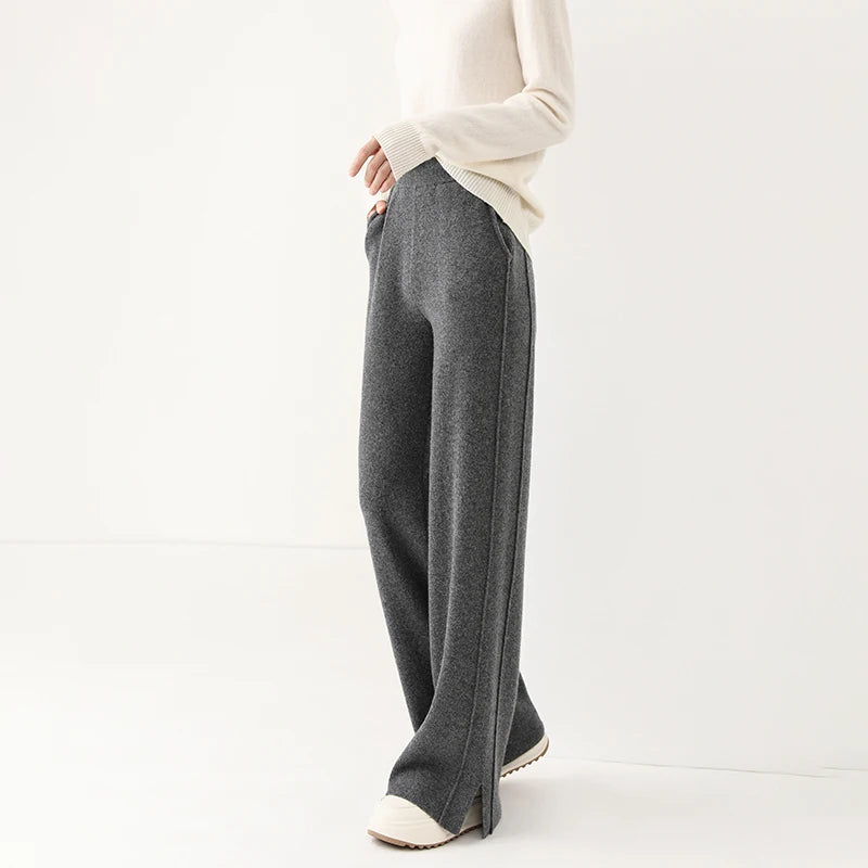 High waisted loose cashmere floor pants