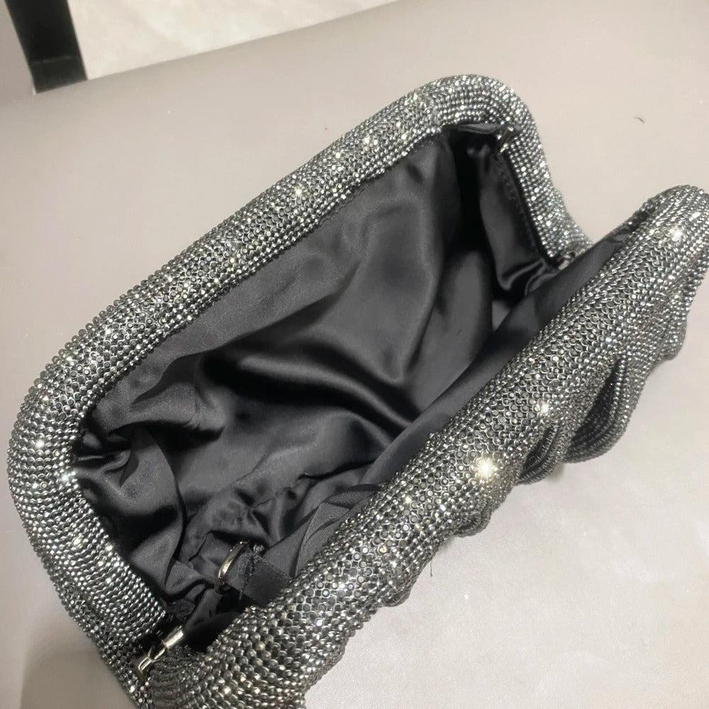 Shiny handle Rhinestones Handmade Clutch