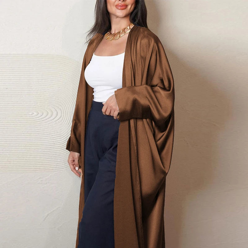 Casual Open Abaya Silk Satin Corban Split Sleeve Cardigan