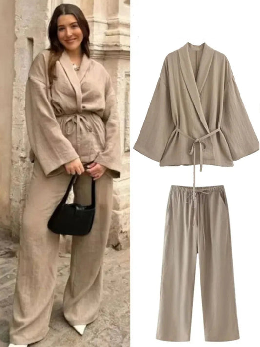 Women's Textured Double-breasted Kimono-style Shirt