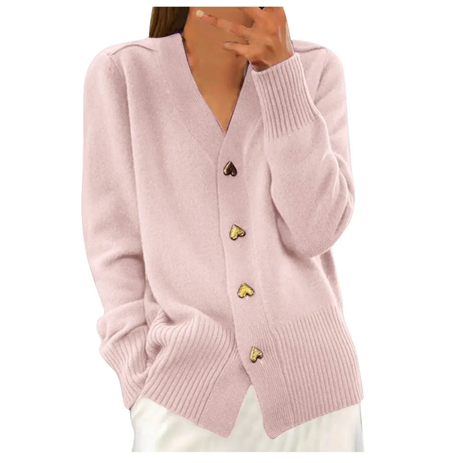 Adele-Elegant Heart Button Cardigan