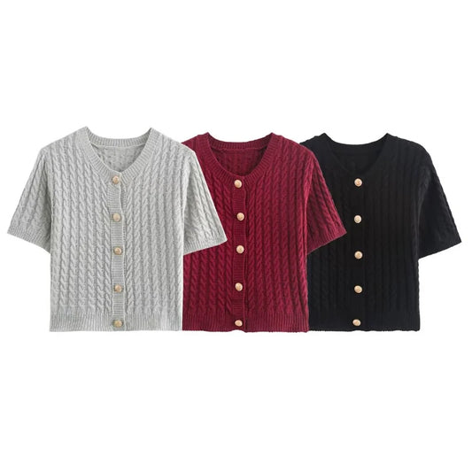 Crop Knit Cardigan Top For Women