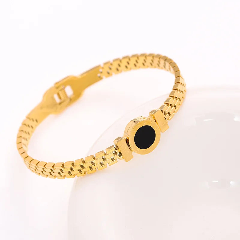 1PC Titanium Stainless Steel Inlaid Zircon Gold Plated Bracelet