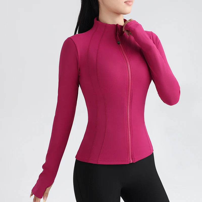 Full Zip Yoga Top With Thumbholes Fitness Running Jacket