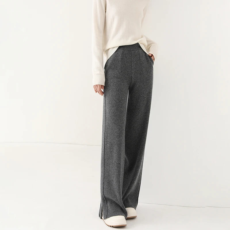 High waisted loose cashmere floor pants