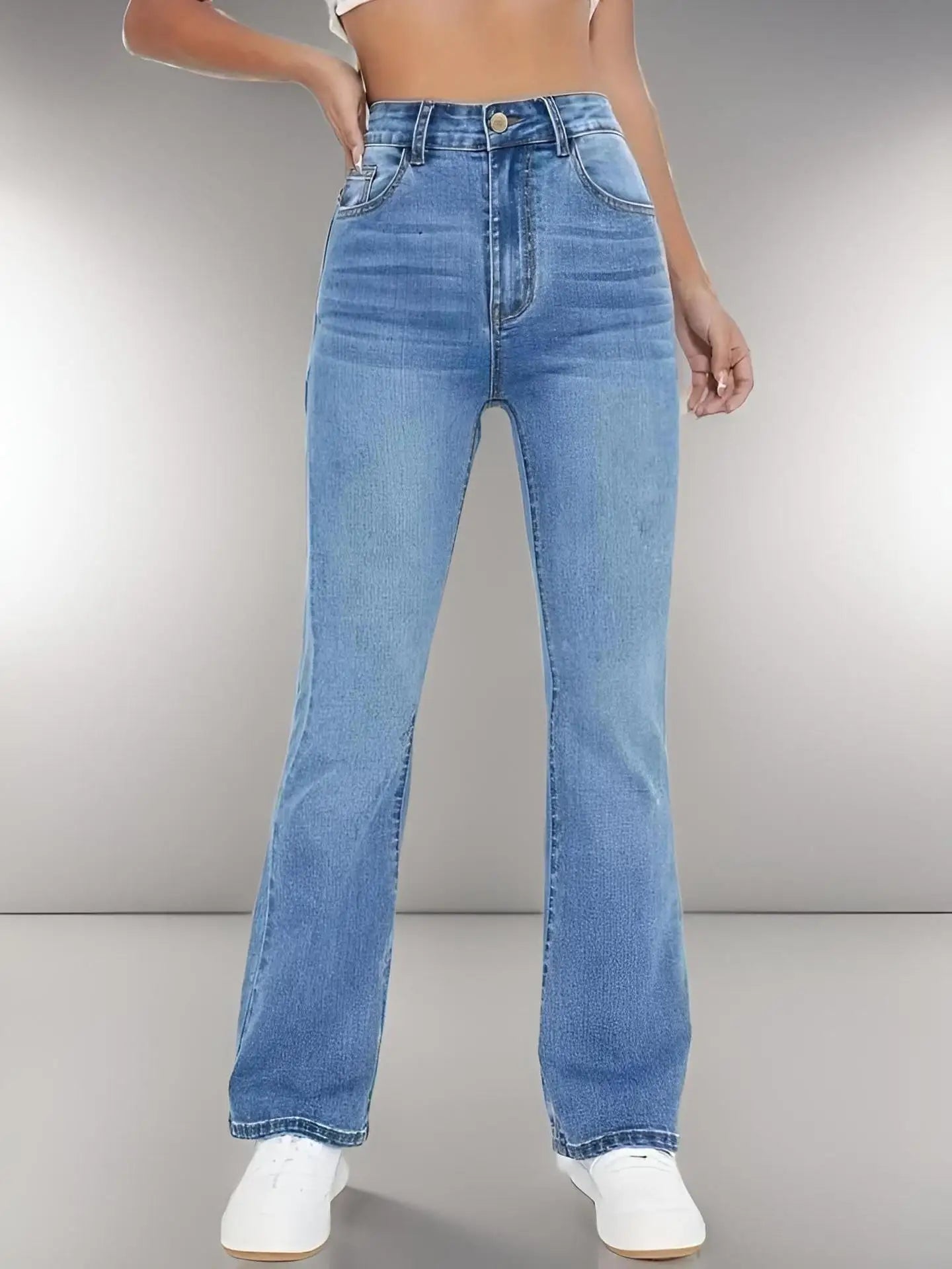 Versatile high waist washed Denim trouser