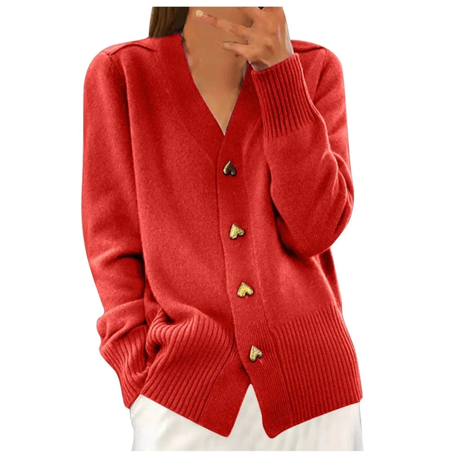 Adele-Elegant Heart Button Cardigan