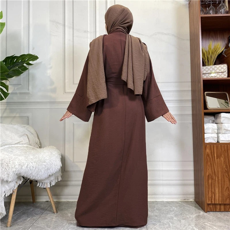 Two piece set Robe Solid Cardigan Abaya