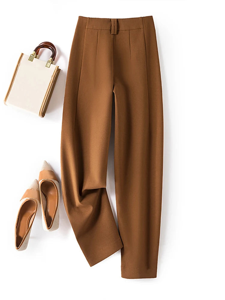 Elegant Solid Color Pockets Long Trouser Straight Pantalon