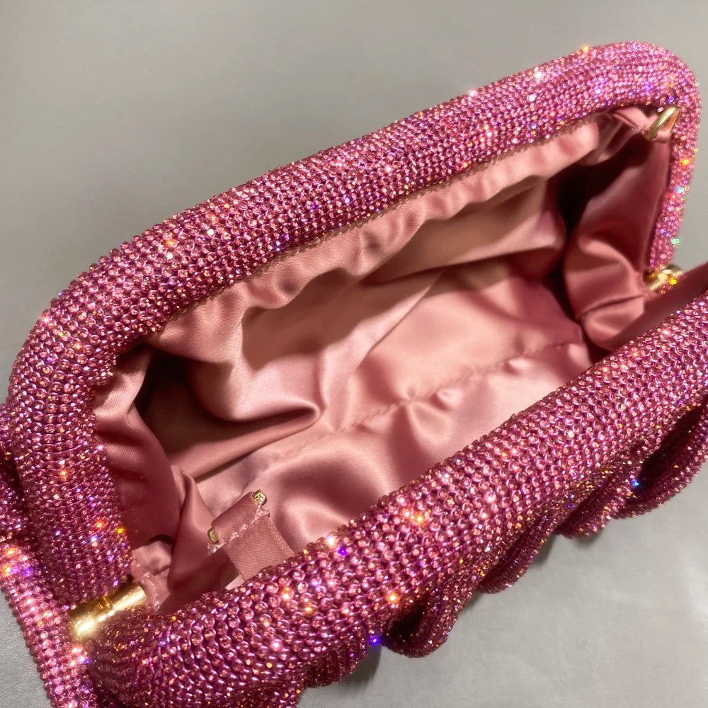 Shiny handle Rhinestones Handmade Clutch