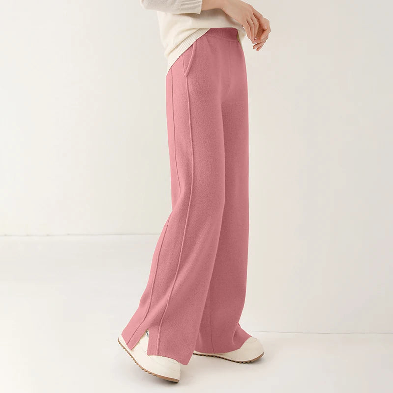 High waisted loose cashmere floor pants