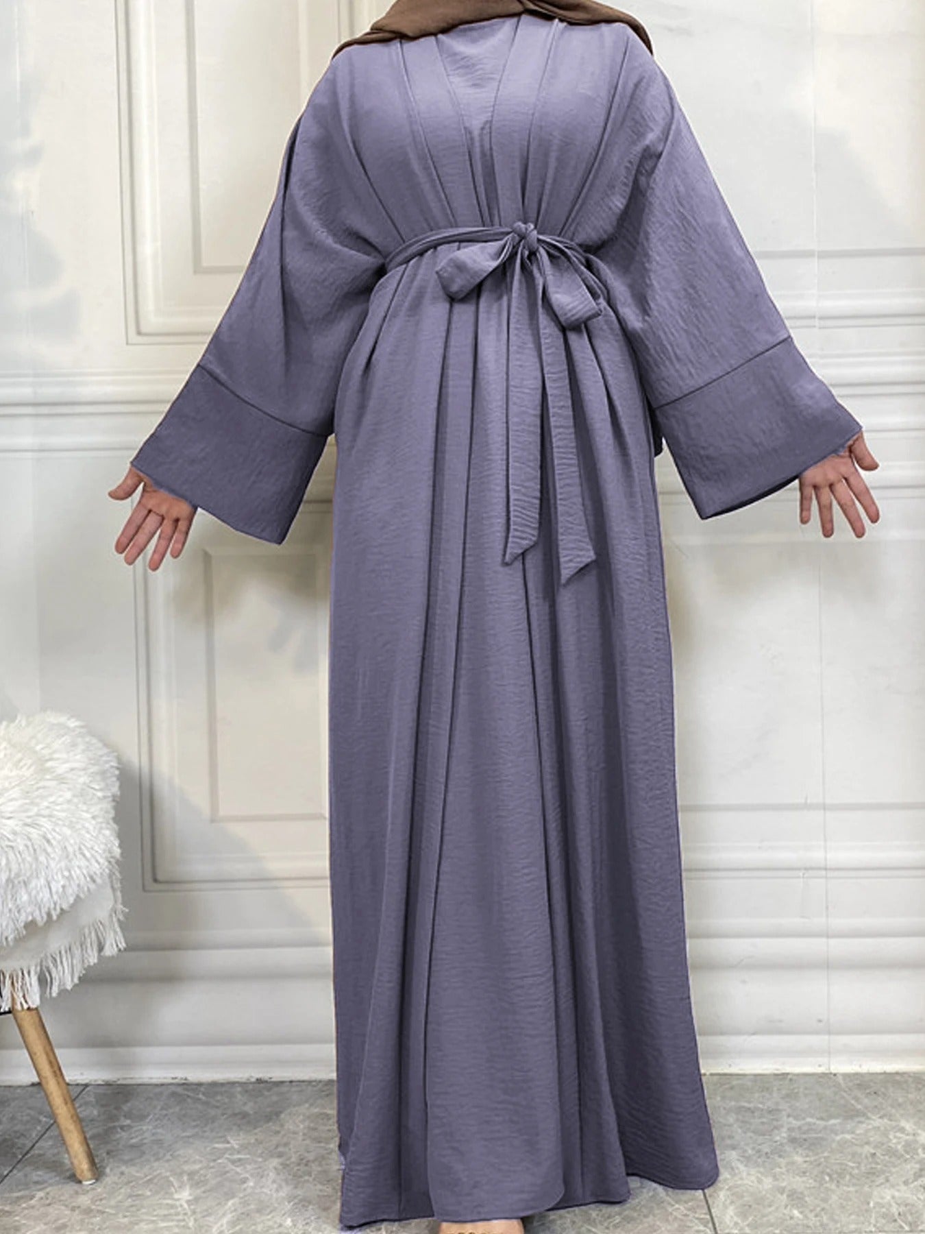 Two piece set Robe Solid Cardigan Abaya