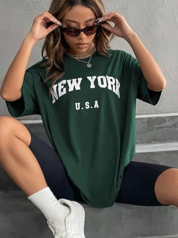 New York Letter Print T-shirts