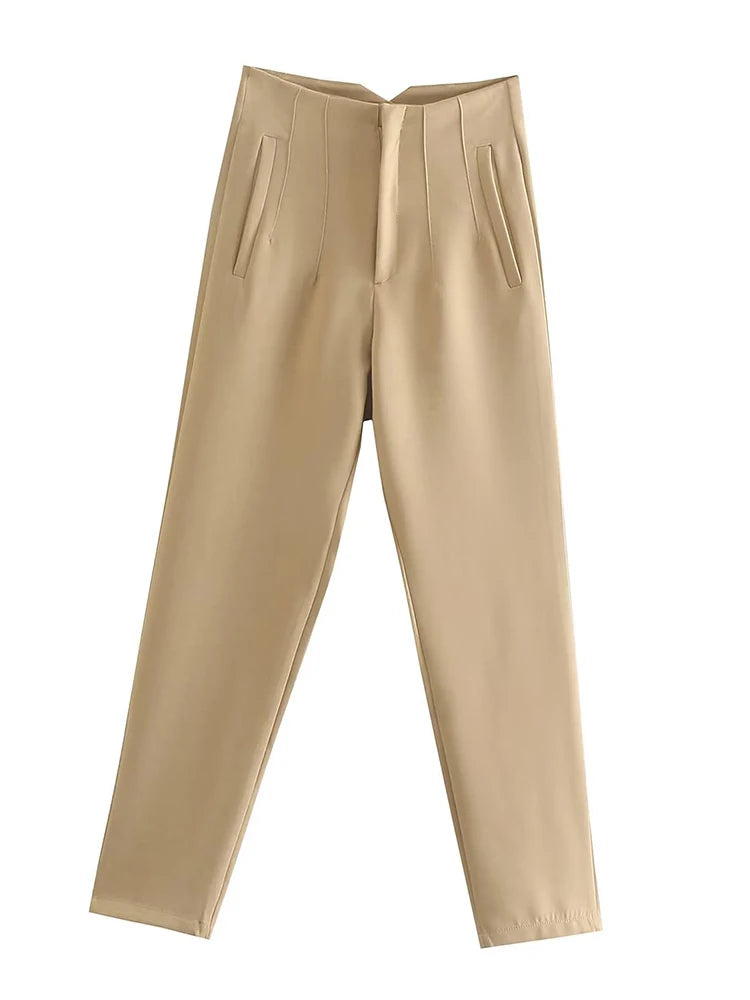 Straight Pants High Waist Front Zipper Trouser