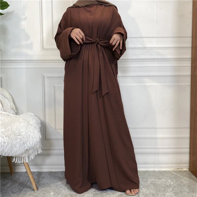 Two piece set Robe Solid Cardigan Abaya