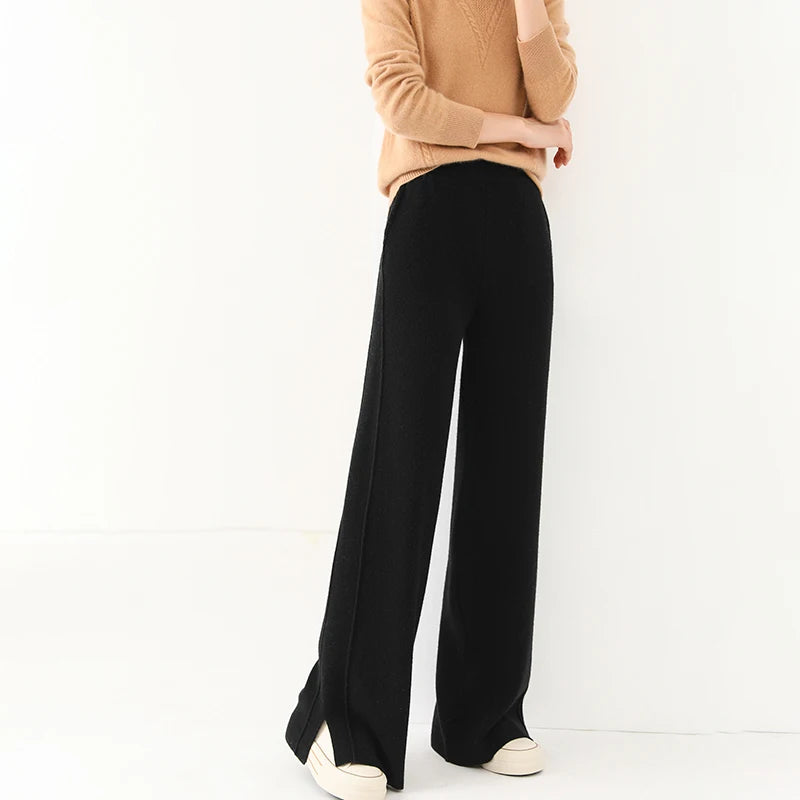 High waisted loose cashmere floor pants